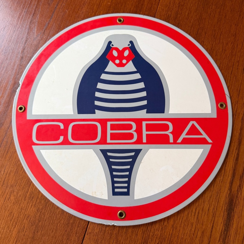 Shelby Cobra Round Metal Sign Red White Blue 12 Inch Garage Wall Decor Racing